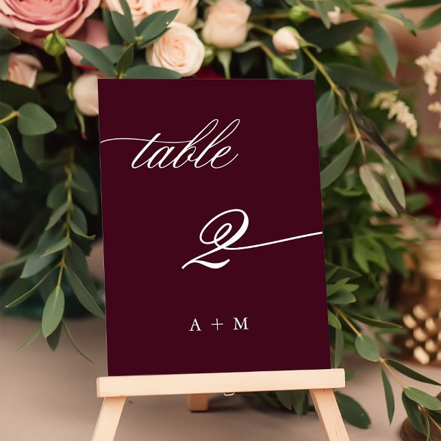 Romantic Calligraphy Wedding Number 2, Burgundy  Table Number (Creator Uploaded)
