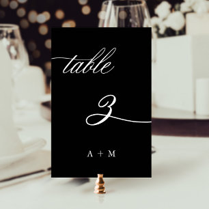 Romantic Calligraphy Wedding Number 3, Black Table Number