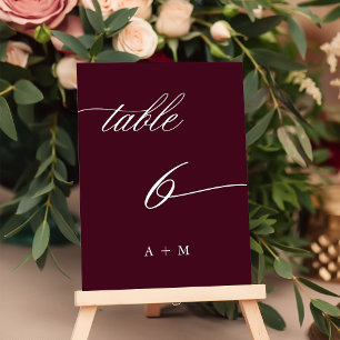 Romantic Calligraphy Wedding Number 6, Burgundy  Table Number