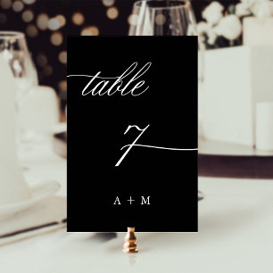 Romantic Calligraphy Wedding Number 7, Black Table Number