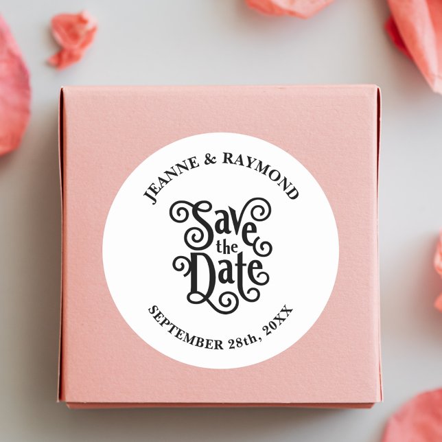 Romantic Calligraphy Wedding Save the Date  Classic Round Sticker (Creator Uploaded)