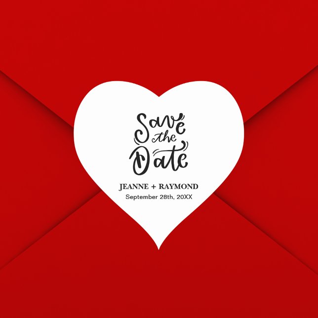 Romantic Calligraphy Wedding Save the Date Heart Sticker (Romantic calligraphy save the date heart sticker adds elegant love to your invites)