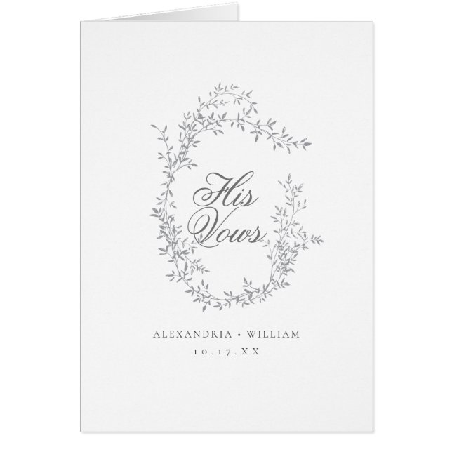 Romantic Calligraphy Wedding Vow Card Book His (Front)