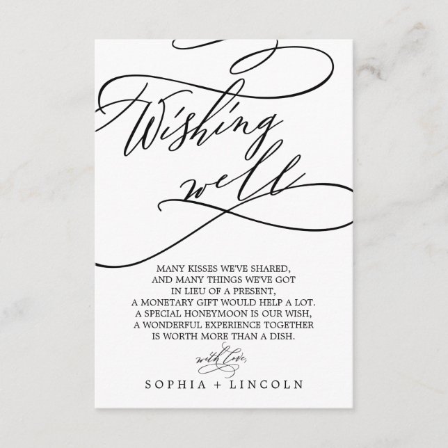 Romantic Calligraphy Wedding Wishing Well Card (Front)