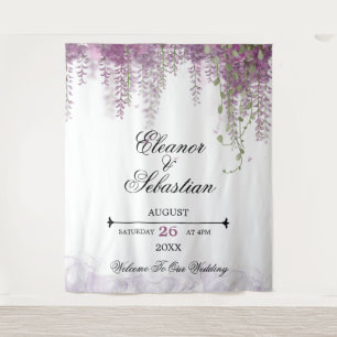 Romantic Calligraphy Wisteria Purple Wedding Tapestry