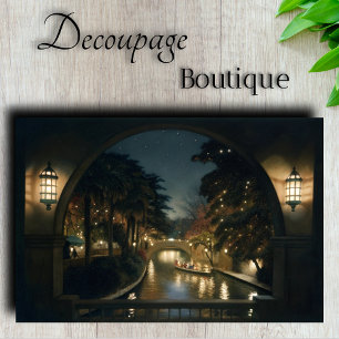 Romantic Canal Night Scene Decoupage Tissue Paper