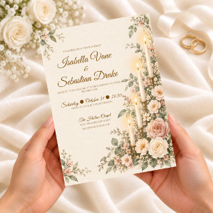 Romantic Candlelit Floral Wedding Invitation