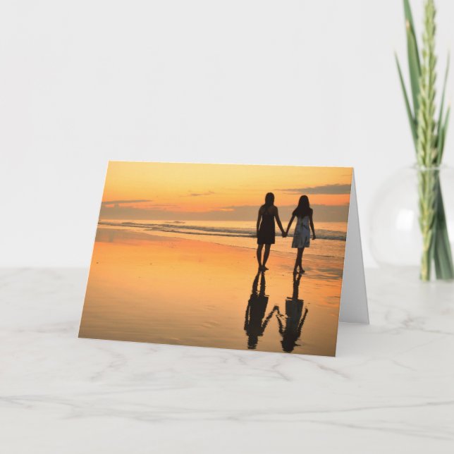 Romantic Card - Girls Holding Hands at Sunset (Front)