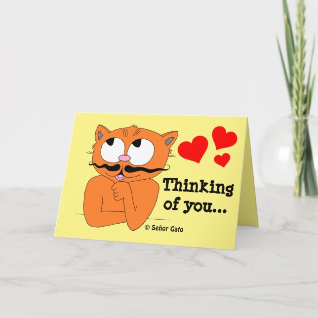 Romantic Card "Thinking of You" Cartoon Cat (Front)
