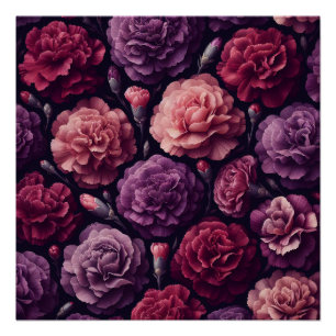 Romantic Carnations Pink and Purple Decoupage Poster