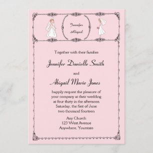 Romantic Cartoon Brides Blush Wedding Invitation