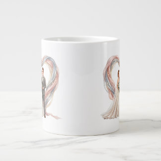 Romantic Cartoon Wedding Couple with Heart Shaped  Large Coffee Mug