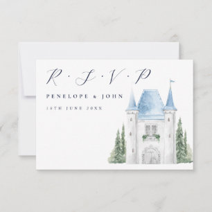 Romantic Castle Watercolor Illustration Wedding RSVP Card