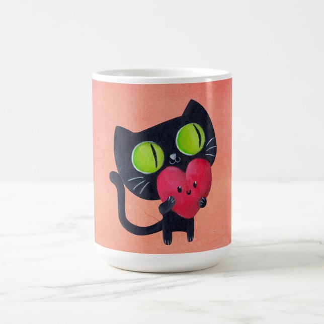 Romantic Cat hugging Red Cute Heart Coffee Mug (Center)
