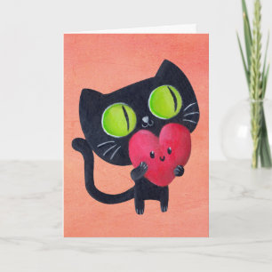 Romantic Cat hugging Red Cute Heart Holiday Card