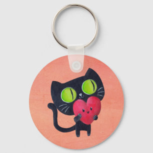 Romantic Cat hugging Red Cute Heart Key Ring