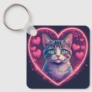 Romantic Cat Lover Gift   Aesthetic Neon Animal Key Ring