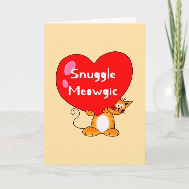 Romantic Cat Pun - Snuggle Meowgic Love Holiday Card (Front)