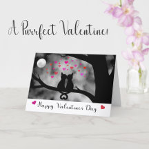 Romantic Cat Valentine Card Under Moon            