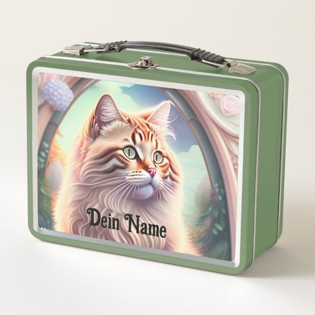 Romantic Cat with Flowers Metal Lunch Box (Front)