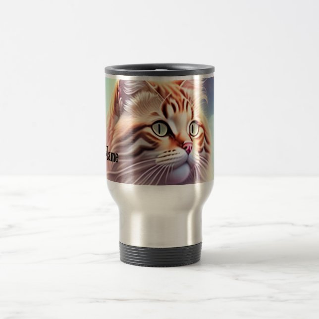 Romantic Cat with Flowers Travel Mug (Center)