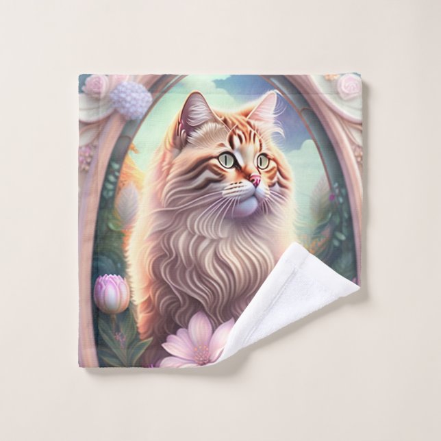 Romantic Cat with Flowers Wash Cloth (Wash Cloth)