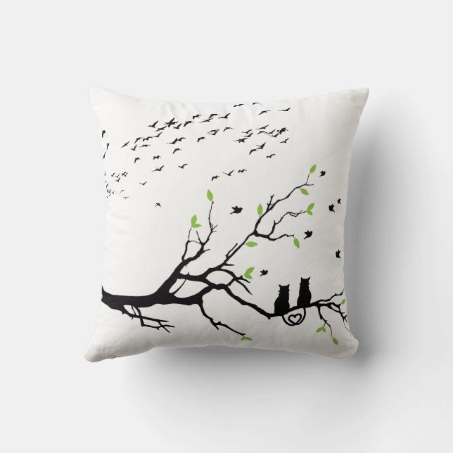 Romantic Cats on Tree Branch Silhouette pillows  (Back)