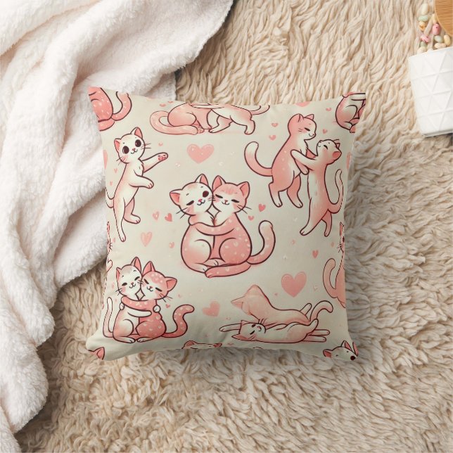 Romantic Cats Pattern Pillow Valentine’s Day Gift (Blanket)