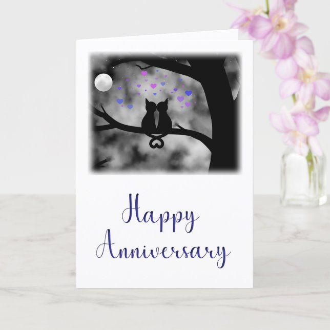 Romantic Cats Under Moon Anniversary Card          (Orchid)
