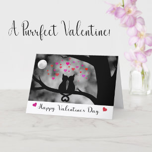 Romantic Cats Under Moon Valentine Card           