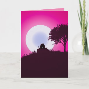 ROMANTIC CATS UNDER THE MOON GREETING CARD