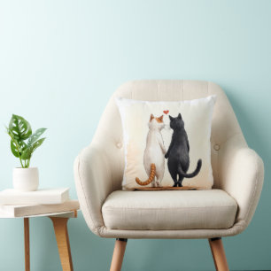 Romantic Cats With a Red Heart Cushion