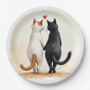 Romantic Cats With a Red Heart Paper Plate