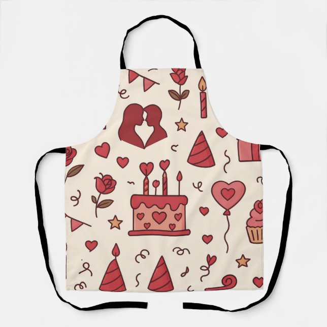Romantic Celebration Doodle Pattern Apron (Front)