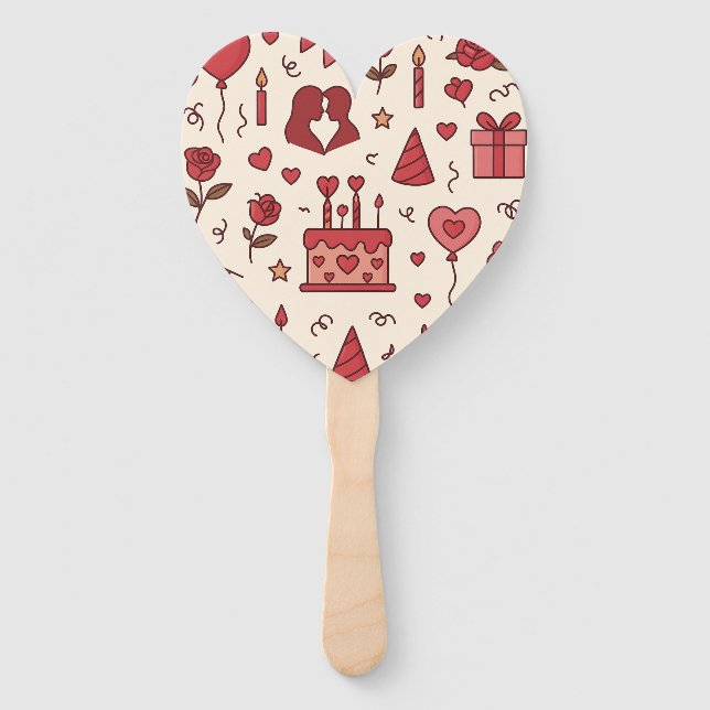 Romantic Celebration Doodle Pattern Hand Fan (Front)