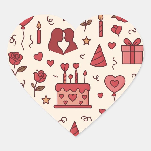 Romantic Celebration Doodle Pattern Heart Sticker (Front)