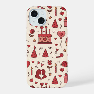 Romantic Celebration Doodle Pattern iPhone 15 Case