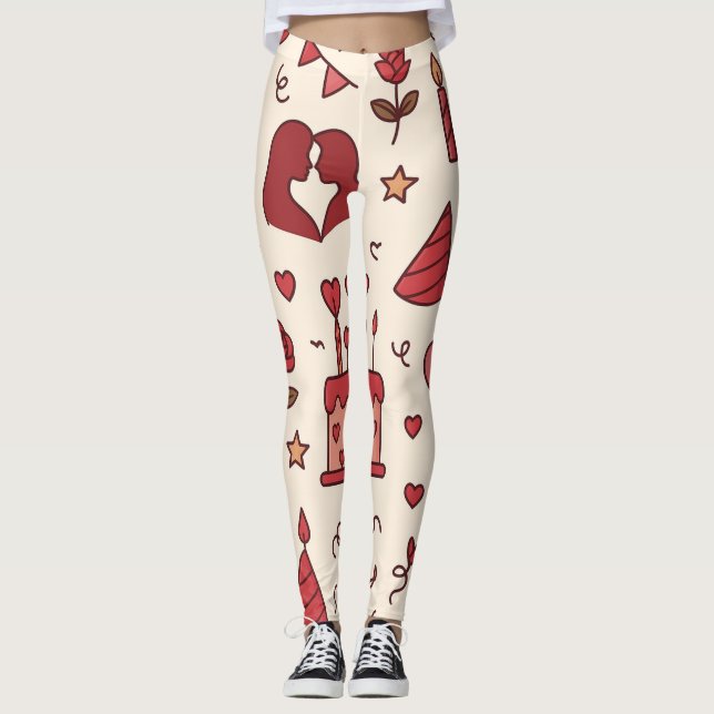 Romantic Celebration Doodle Pattern Leggings (Front)