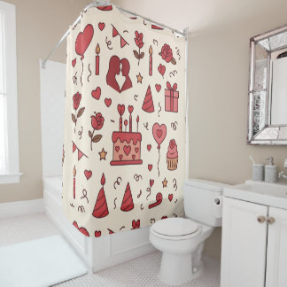 Romantic Celebration Doodle Pattern Shower Curtain