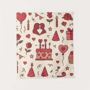 Romantic Celebration Doodle Pattern Tapestry