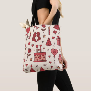 Romantic Celebration Doodle Pattern Tote Bag