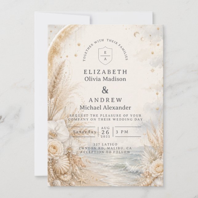 Romantic Celestial Beach Wedding Invitation (Front)