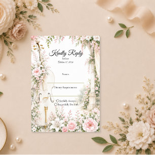 Romantic Cello Garden Serenity Wedding RSVP Card