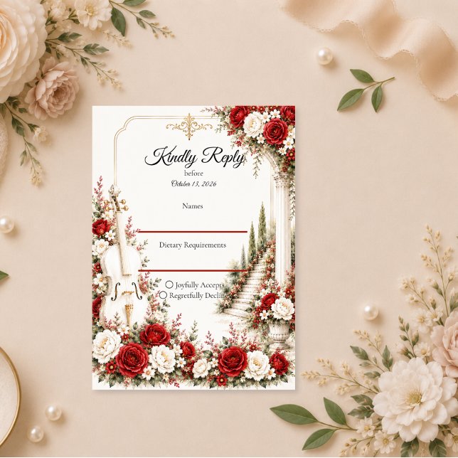 Romantic Cello Staircase Elegance Wedding RSVP Card (Creator Uploaded)