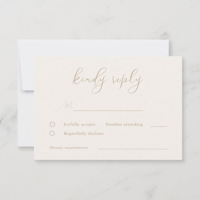 Romantic Champagne and Gold Wedding RSVP Card (Front)