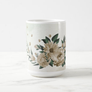 romantic champagne flowers & green leaves coffee mug