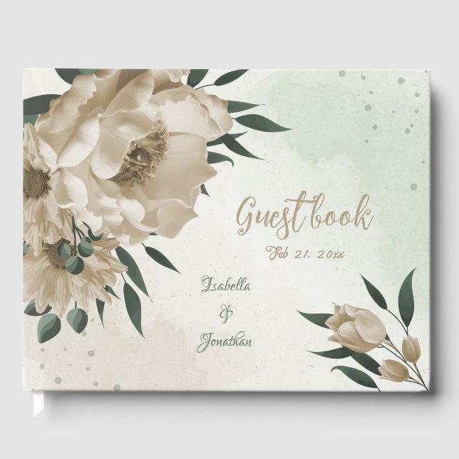 romantic champagne flowers greenery wedding guest book (Front)