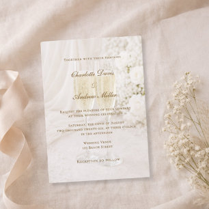 Romantic Champagne Soft Fabric Drapes Wedding Invitation