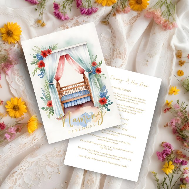 Romantic Cheerful Watercolor Crib Naming Ceremony Invitation (Creator Uploaded)