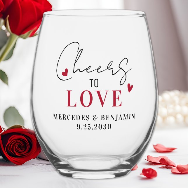 Romantic Cheers To Love Modern Elegant Wedding Stemless Wine Glass (Creator Uploaded)